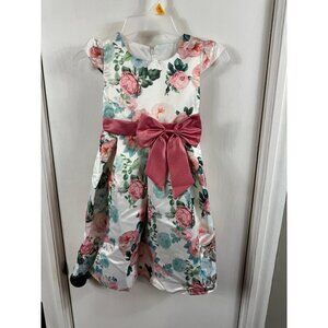 Girls floral satin gown flower girl dress with bow